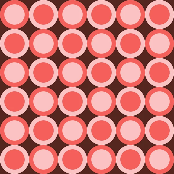 60 'lar, 70' ler tarzında estetik bir model. Koyu kahverengi arka planda tek renkli daireler. Geometrik vektör baskısı