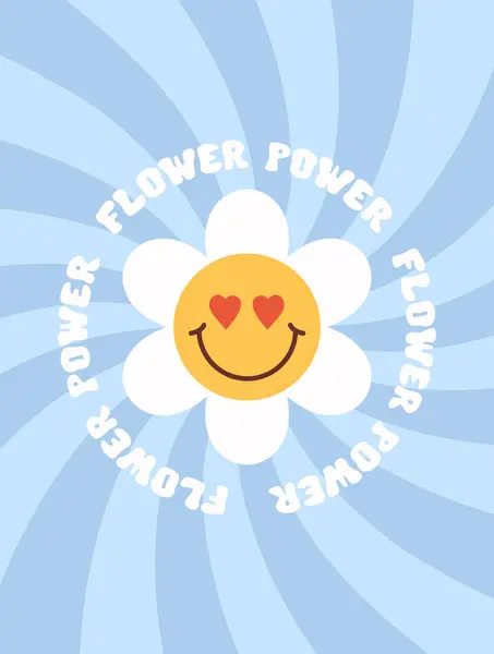 Retro Flower Power Slogan Smiling Flower Shape Trendy Groovy Print Stock Vector