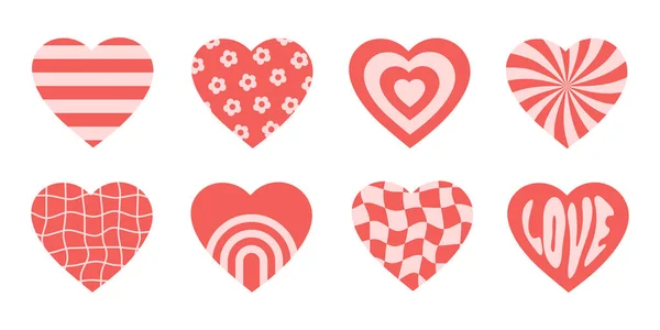 Vector Set Romantic Icons Hearts Pink Red Colors Retro Background Royalty Free Stock Vectors