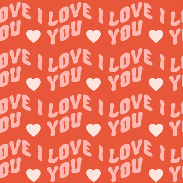 Kırmızı Arkaplanda Seni Seviyorum Yazan Dalgalı Yatay Yazısıyla Romantik Pürüzsüz — Stok Vektör