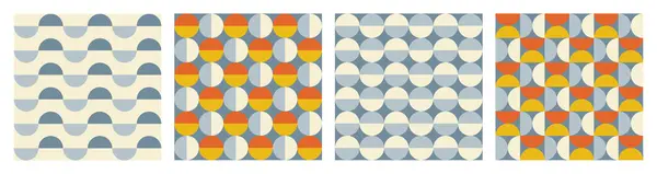 Trendy Retro Set Geometric Seamless Patterns Colorful Semicircles Circles Modern Stock Vector