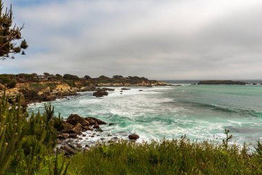 View of the Paciic Ocean from Gualala Point Regional Park, California, USA, on a parly cloudy day space for copy clipart