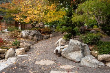 Japon bahçesinde sonbahar renkleri, Lithia Park, Ashland, Oregon, 2023