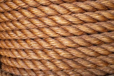 Sarmalı halat, kahverengi, klasik, arkaplan veya arkaplan kopyalama alanı üzerine yakın plan