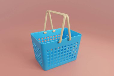 3 boyutlu gerçekçi sepet, mavi ve kahverengi renk, 3 boyutlu model. 3 Boyutlu resimleme.