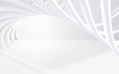 Üç boyutlu soyut beyaz ve gri renk, geometrik yuvarlak şekilli modern tasarım arka planı. 3 Boyutlu resimleme.