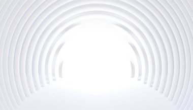 Üç boyutlu soyut beyaz ve gri renk, geometrik yuvarlak şekilli modern tasarım arka planı. 3 Boyutlu resimleme.