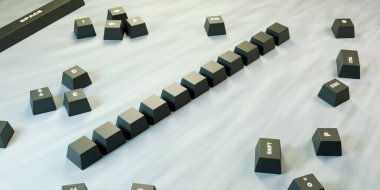 Karmaşık anahtarlar, ortada kopyalama alanı olan gri beton bir arkaplanda bazı boş tuşlar.