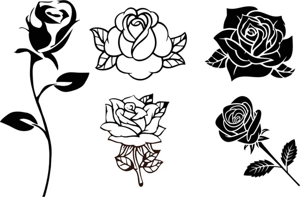 set of black silhouettes of rose
