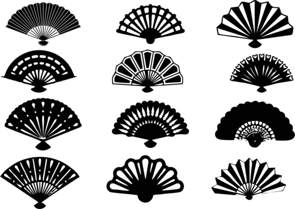 set of black silhouettes of different types of fan