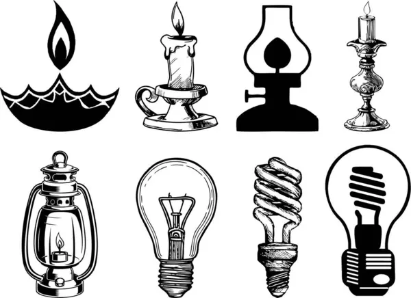 Komplet Zabytkowych Lamp Lampy Ilustracja — Zdjęcie stockowe