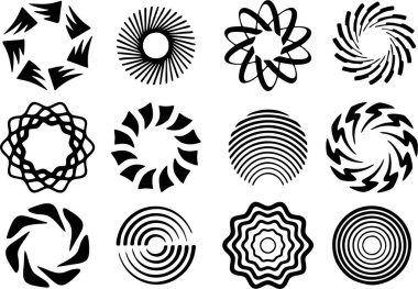 Siyah ve beyaz vektör girdap simgeleri beyaz üzerinde izole.