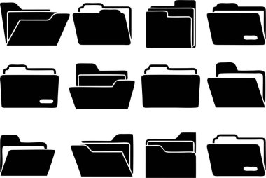 Beyaz üzerine izole edilmiş dizinleri olan ofis simgeleri.