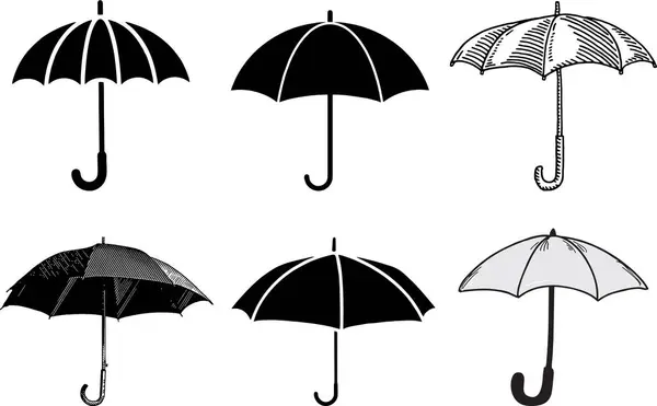 Sada Různých Černých Deštníků Izolovaných Bílém — Stock fotografie