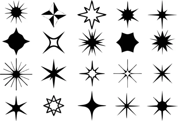 明星图标设置 在白色背景上隔离的黑色图标集 — 图库照片