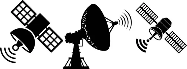 Satellite Antenna Icon Set Isolated White — Stock Photo, Image