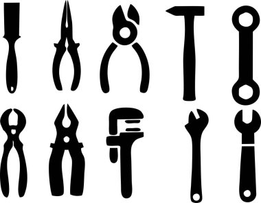 Beyaz arkaplanda inşaat aracı simgesi koleksiyonu