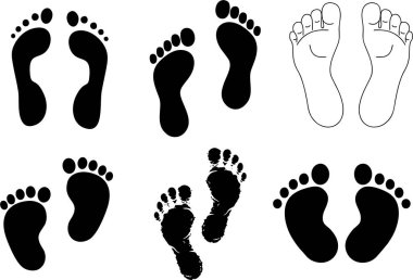 Ayak izi simgeleri. Farklı bir tür çıplak ayak. Poster ve afişte veya ilanda yeniden kullanılacak kişilik sembolleri, yüksek çözünürlüklü illülük.