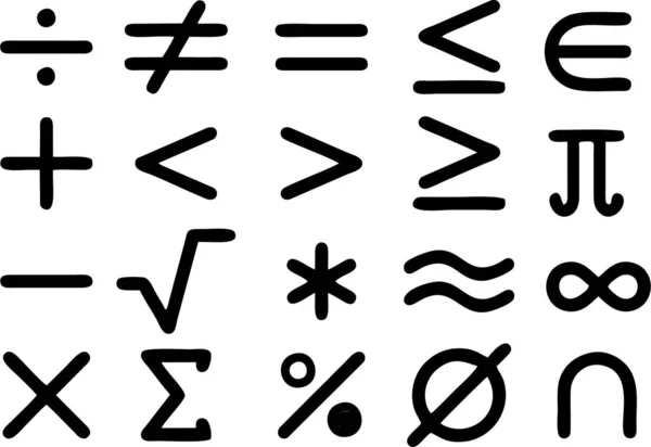 Matematik sembolleri, matematik ikonu seti. Beyaz arkaplanda yüksek çözünürlüklü hesaplama ve hesap makinesi simgeleri.