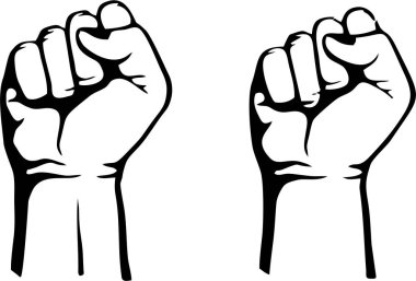Yumruklarını sık ve protesto yap, siyah-beyaz 