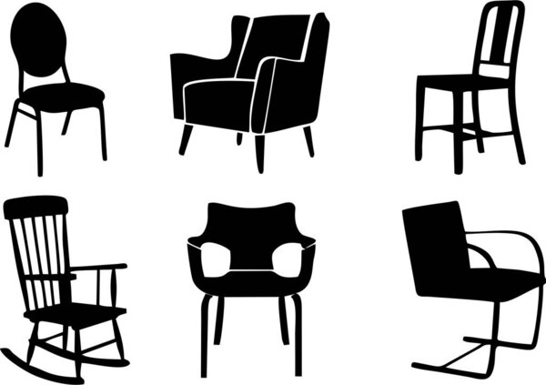 Chair silhouettes set on white background