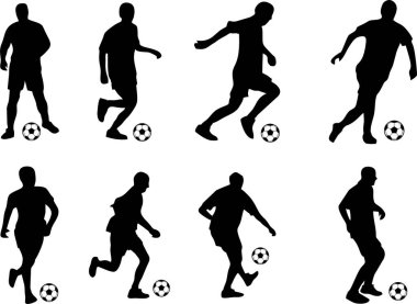Bir dizi futbolcu silueti. vektör illüstrasyonu