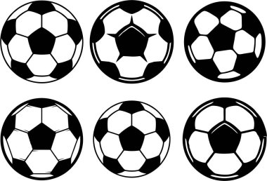 Beyaz arkaplanda siyah futbol topu seti