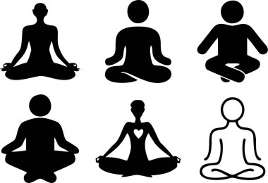 Beyaz arkaplanda meditasyon ve yoga vektör simgeleri