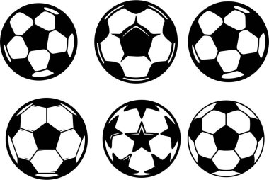 Beyaz arkaplanda siyah futbol topu seti