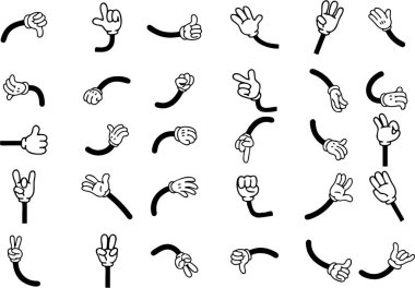 Beyaz arkaplanda el hareketlerinin vektör kümesi