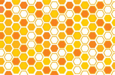 Altıgen şekilli turuncu hücreli bal arısı kovanı. Arı balı ve propolis afişte veya broşürde yeniden kullanmak için beyaz arkaplanı karalıyor.