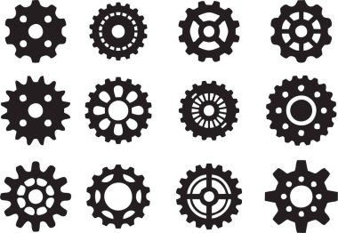 Koleksiyon, gerçekçi ekipmanlar ve bisiklet yıldızları. Zincirle bağlanan dişli sanayi tipi tekerlek.