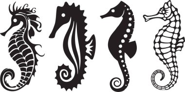 Seahorse silhouettes on white background. Cartoons, Clip art Design. Seahorse symbolism of good luck or good fortune. Easy to use for poster, banner or flyer. clipart