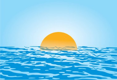 Deniz dalgalarında güneş, karikatür çizimleri