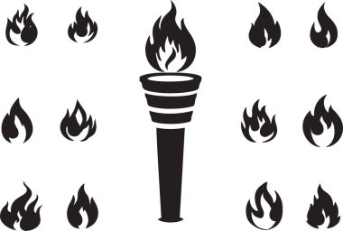 Fire torch flame icons set. Classical Olympic games sign as symbol of Victory, success or achievement. Burning flame torches in high quality for poster, banner or flyer designing. clipart