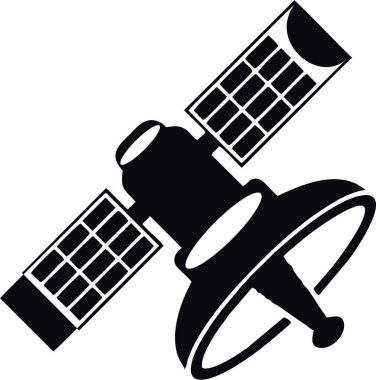 Alıcısı olan kablosuz uydu teknolojisi ikonu. Uzay posteri ve afişi kopyala, telekomünikasyon ya da hızlı internet hizmetleri için uzay uydusu. Sosyal, elektronik ve yazdırma medyası.