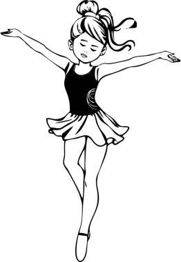  Yüksek çözünürlükte dans eden balerin el çizimi. El çizimi güzel, sevimli, küçük balerin.