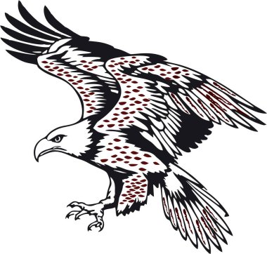 Kartal uçmaya hazır. Kartal silueti izole edildi. Gücün, cesaretin, özgürlüğün ve ölümsüzlüğün kartal sembolü. Medya ve İnternet için uzay posteri, afişi veya çıkartmasını kopyala.