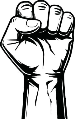  Kaldırılmış insan yumruğu, Ayaklanma ve Güç sembolü. Azim, Protesto ve Bağlılık ikonu. Yumruğunu sıktığında devrim, hareket, isyan ve zafer için jest kaldırdı.. 