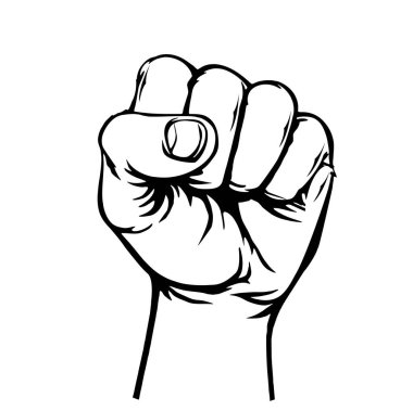 Kaldırılmış insan yumruğu, Ayaklanma ve Güç sembolü. Azim, Protesto ve Bağlılık ikonu. Yumruğunu sıktığında devrim, hareket, isyan ve zafer için jest kaldırdı.. 