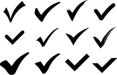 Farklı İşaretleme İşareti doğru veya doğru simgeleri. Farklı biçim ve biçim kontrol listesi tasarımları. Oylama, onay, seçim, iş yeri, ofis, poster ve web tasarımları için işaretleme.