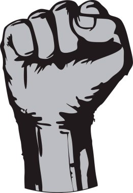 Yumruğun önü, yükseltilmiş el hareketi. Saldırgan tehditte, protestoda ya da güç mesajında yumruğunu sık. Direnişin, birliğin, gücün ve dayanışmanın sembolü. Metin kopyalama alanı posteri için boş, ortam için pankart