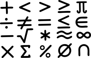 Matematik hesaplama ve işletim simgeleri ve sembolleri. Matematik simgesi seti