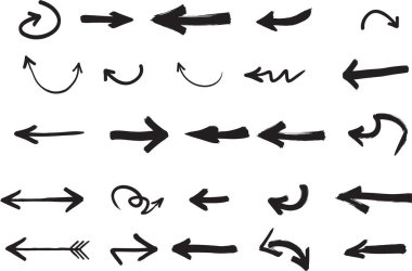 El yapımı grunge okları. Doodle Yaratıcı ok sembolleri. Scribble tasarım ögeleri, yaratıcı ve eğlenceli tasarım projeleri için mükemmel. 