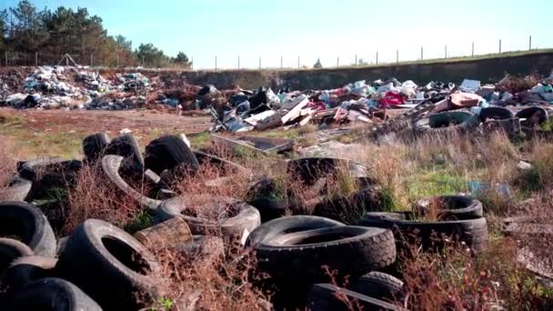 Pile Old Car Tyres Storage Stack Used Tires Junkyard Heap — Stock Video