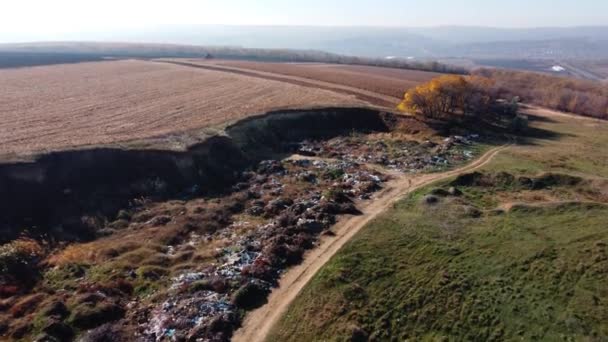 Lixo Com Vista Aérea Montes Sacos Plástico Drone Voar Muito — Vídeo de Stock