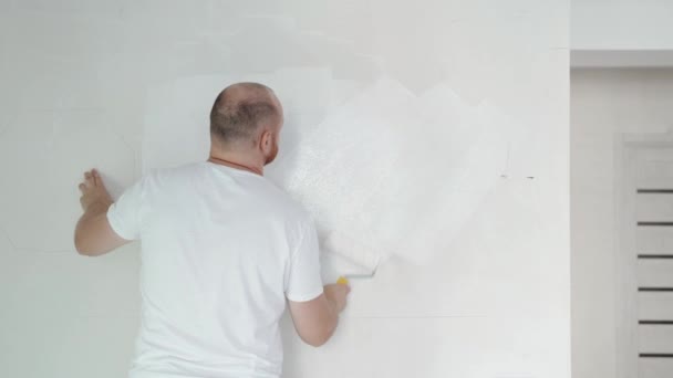 人画墙壁与油漆辊 家居装修和装修的概念 高质量的4K镜头 — 图库视频影像