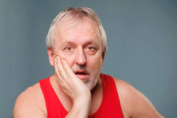 stock image Surprised Elderly A male senior is captured in a portrait, staring in surprise and puzzlement. The man is of caucasian descent and is an older, elder adult. This image is a studio shot of a senior