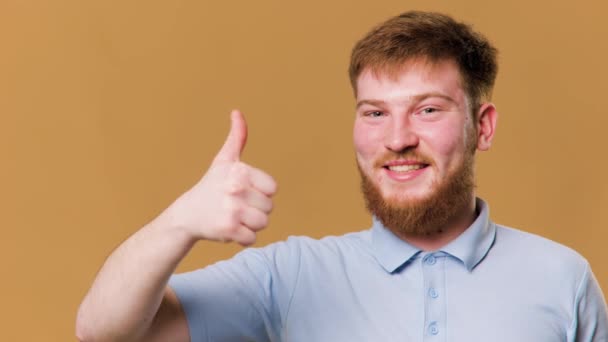 Studio Shot Smiling Adolescent Male Thumbs Gesture Teen Boy Bright — Stock videók