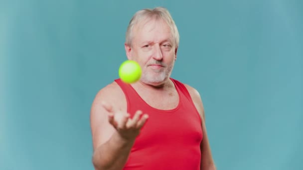 Elderly Sportsman Tennis Racket Image Features Older Man Who Has — Stock Video